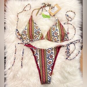 Berlook Burgundy Reversible Floral Bikini Set